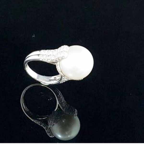 高雄珍珠戒指-南洋珍珠戒、珍珠16mm,天然鑽石k金戒台